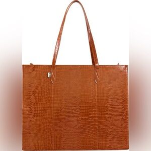 Beis The Croc Embossed Work Tote & Laptop Sleeve In Cognac Brown